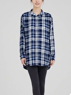 Style & Co. Blue Plaid Women's Printed Boyfriend Tunic Shirt.